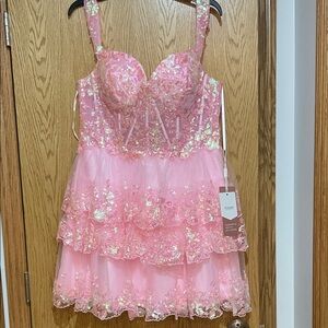 Pink Sequin Layered Dress